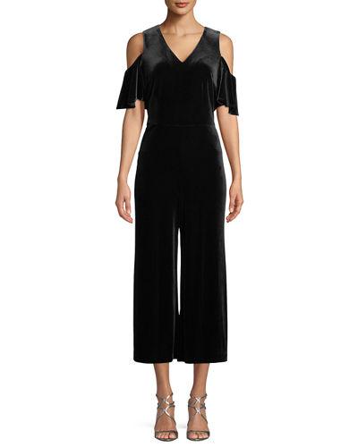 Cold-shoulder Velvet Jumpsuit