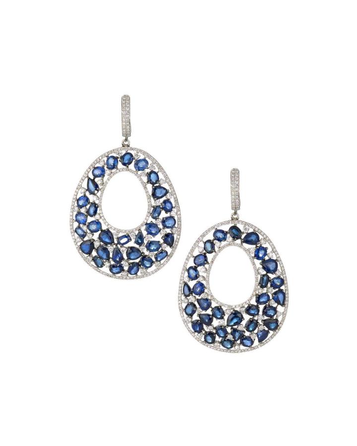 18k White Gold Sapphire & Diamond Teardrop Earrings
