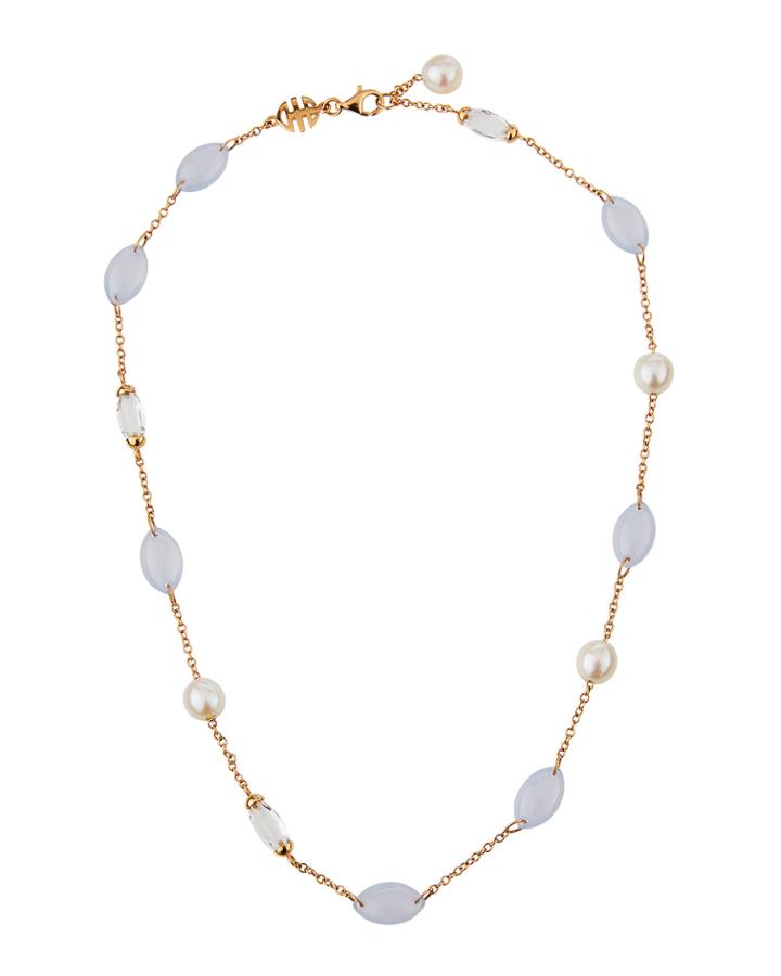 18k Rose Gold Chalcedony & Pearl Necklace