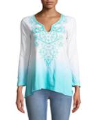 3/4-sleeve Embroidered Ombre Tunic