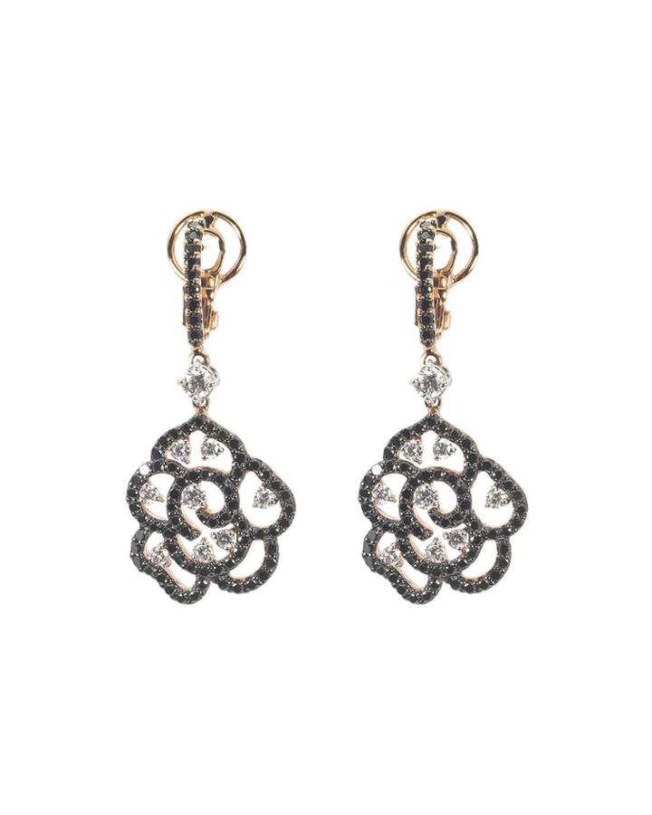18k Rose Gold White & Black Diamond Rose-drop Earrings