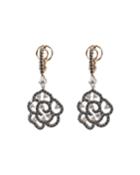 18k Rose Gold White & Black Diamond Rose-drop Earrings
