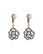 18k Rose Gold White & Black Diamond Rose-drop Earrings