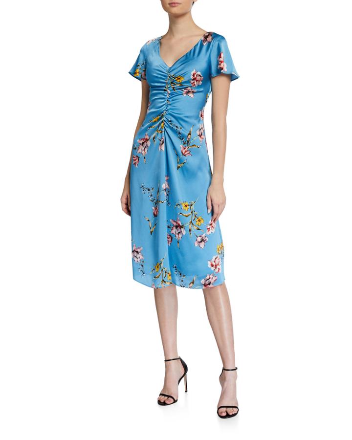 Floral Gathered-front Dress