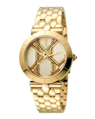 34mm Animal Devore Bracelet Watch, Champagne