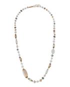 Long Golden Multicolored Crystal Necklace, Pink