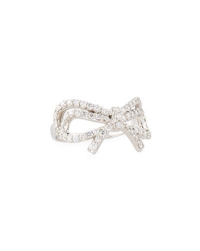 14k White Gold Diamond Bow Ring,