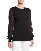 Twofer Cashmere Crewneck Chiffon-sleeve