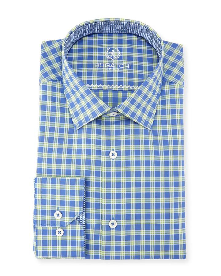 Classic Fit Cotton Plaid Dress Shirt, Green Pattern