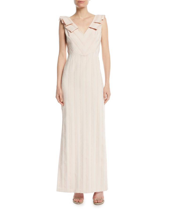 V-neck Column Gown W/ Pleat Detail