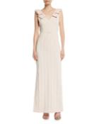 V-neck Column Gown W/ Pleat Detail
