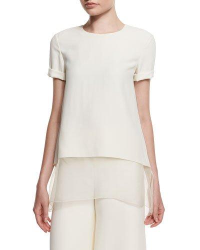 Layered-hem Short-sleeve Top, Cream