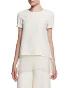 Layered-hem Short-sleeve Top, Cream