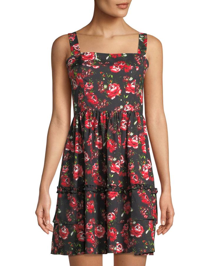Square-neck Floral Fit-&-flare Tank Dress