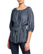 D Alessio Chambray Pleated Top W/ Waist Tie