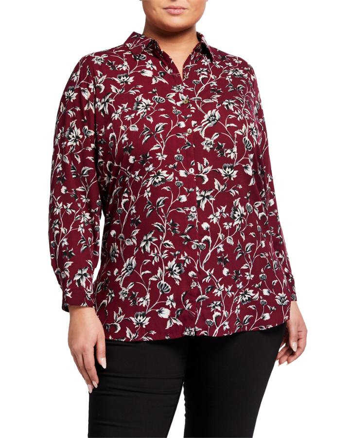 Plus Size Floral-print Button-front