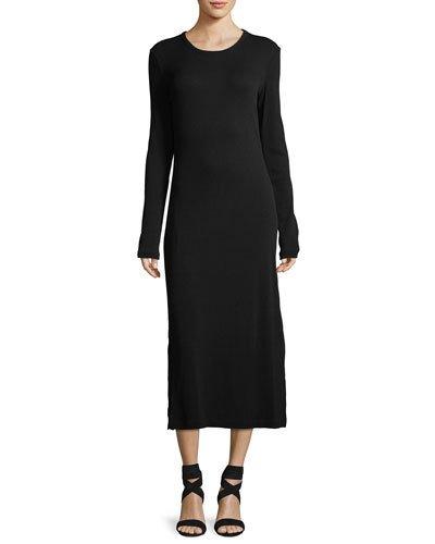 Long Birdseye Curve-hem Dress