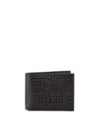 Crocodile-embossed Slim Leather Wallet, Black