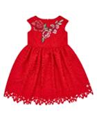 Cap-sleeve Lace Dress W/ Flower Applique,