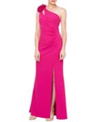 Flower One-shoulder Ruched Gown