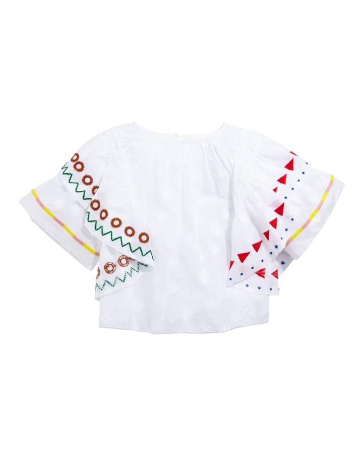 Lily Ruffle-trim Embroidered Top,