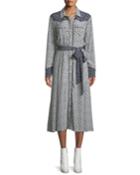 Spur Floral Long-sleeve Button-front Dress