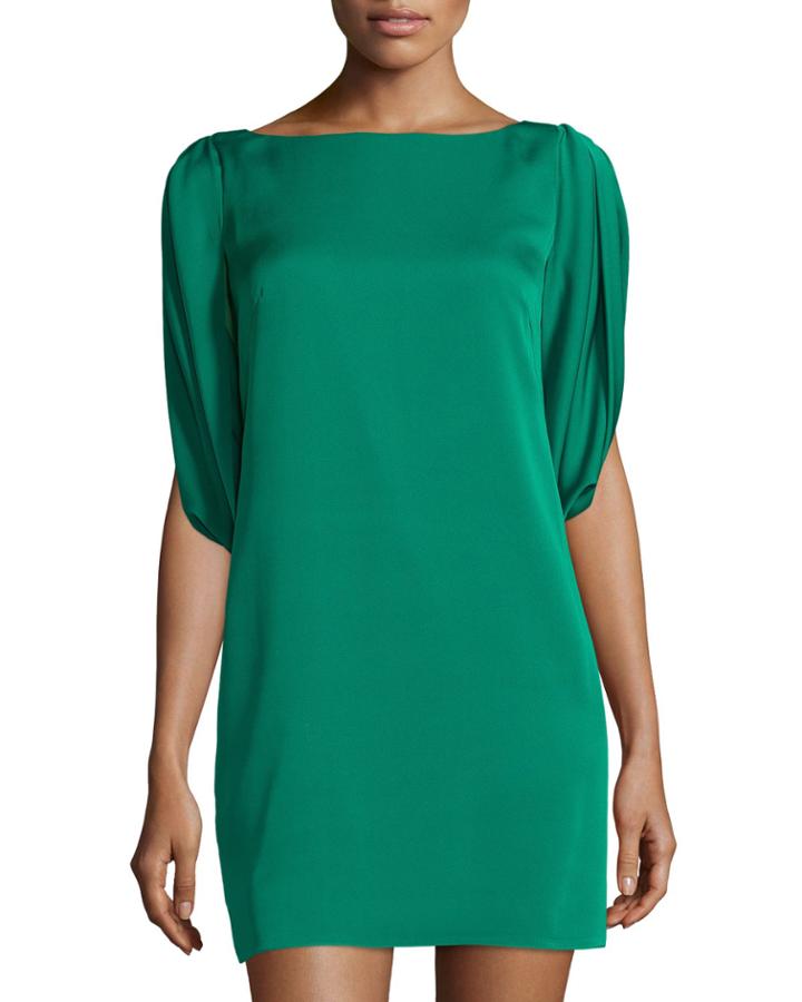 Milly Slit-sleeve Shift Dress, Emerald (green), Women's,
