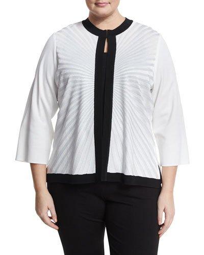Knitted Half-sleeve Jacket, White/black,