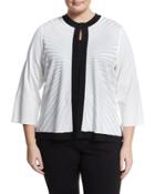 Knitted Half-sleeve Jacket, White/black,