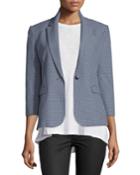 3/4-sleeve Jacquard Schoolboy Jacket, Navy/white