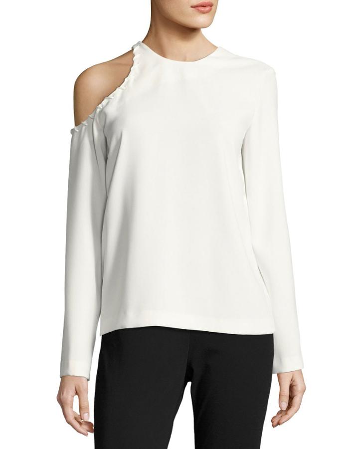 Bherock Cold-shoulder Long-sleeve Crepe Top