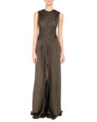 Metallic Jersey Slit-front Gown, Gold