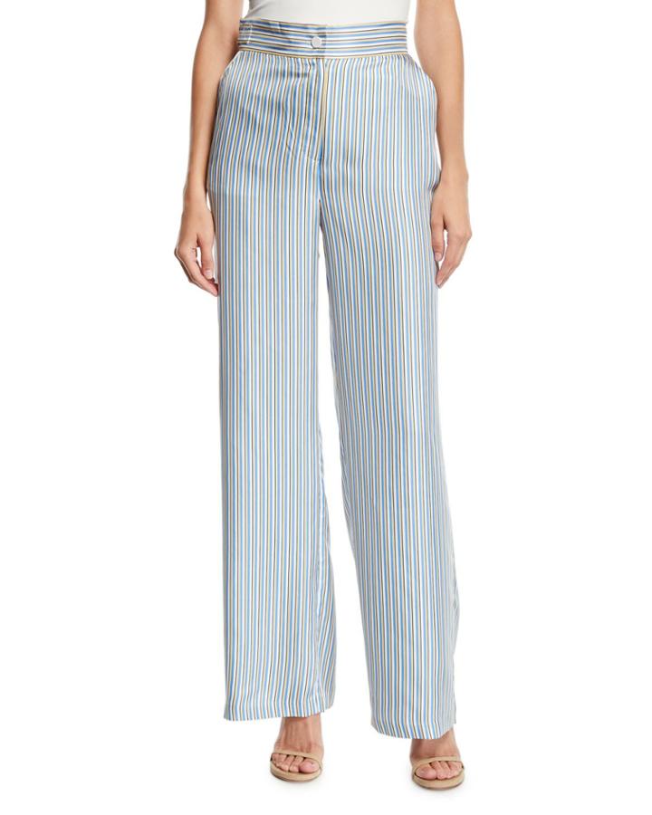 Ticking-striped Silk-twill Wide-leg Pants