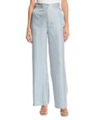 Ticking-striped Silk-twill Wide-leg Pants
