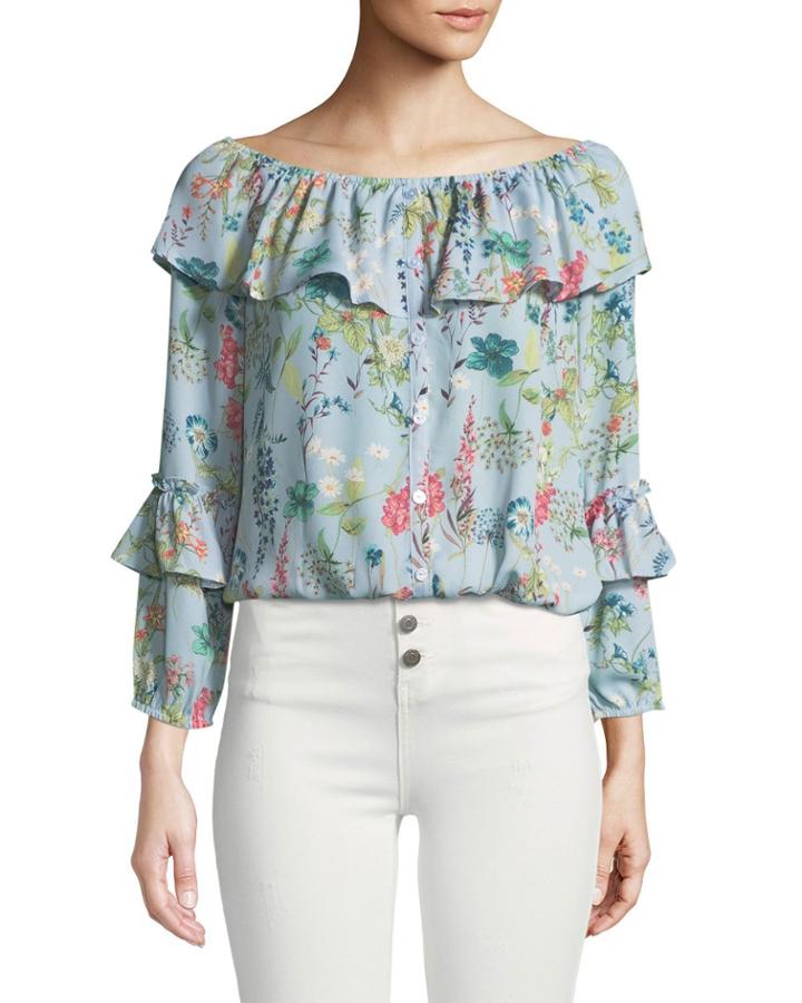 Aisley Floral Ballet-neck Blouse