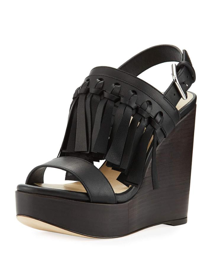 Nya Leather Fringe Wedge