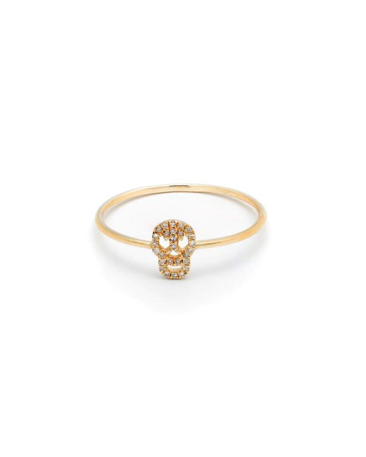 14k Gold Diamond Skull Ring,