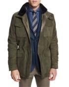 Suede & Leather Jacket With Shearling Fur Collar