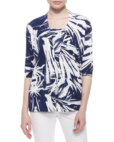 3/4-sleeve Printed Georgette-back Cardigan