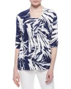 3/4-sleeve Printed Georgette-back Cardigan