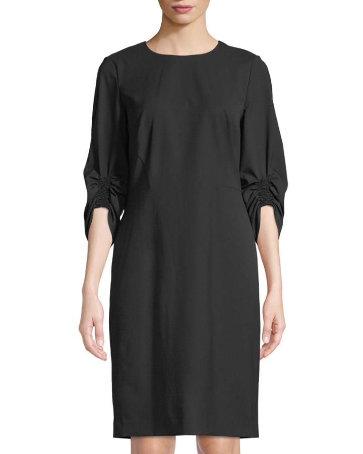 Erland Ruched-sleeve Sheath Dress, Black