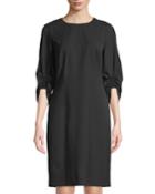 Erland Ruched-sleeve Sheath Dress, Black