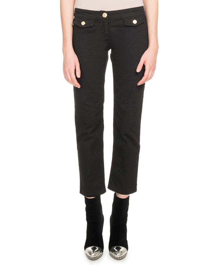Low-rise Button Detail Straight-leg Cotton Pants