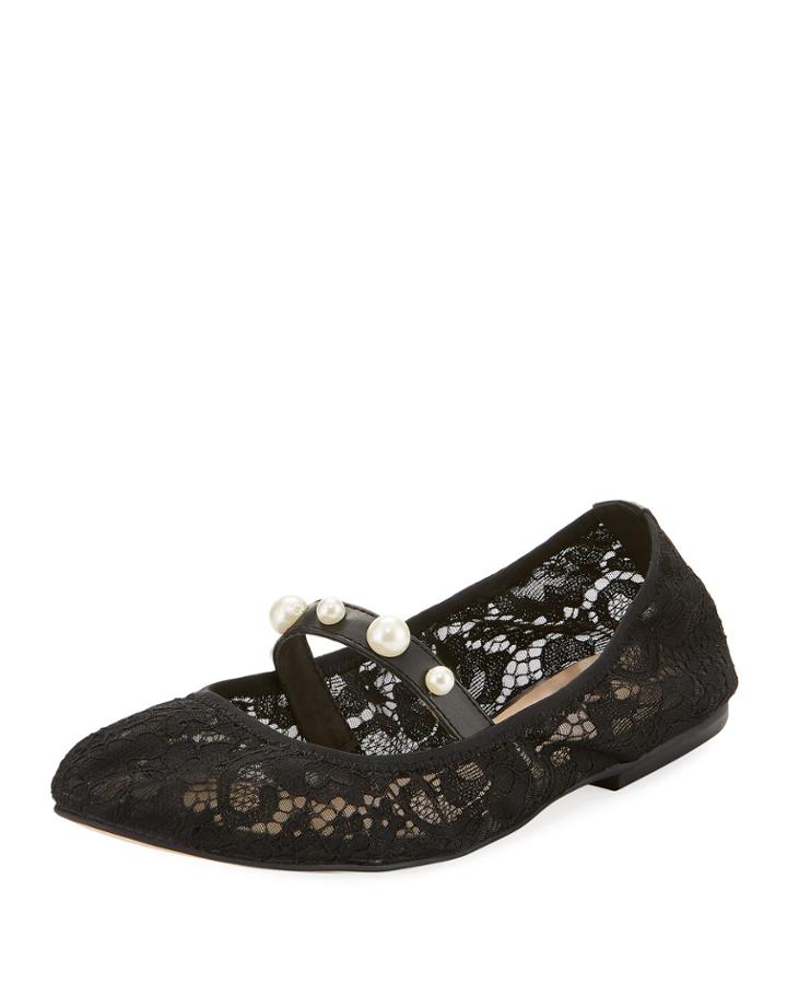 Courtney Lace Ballet Flats, Black