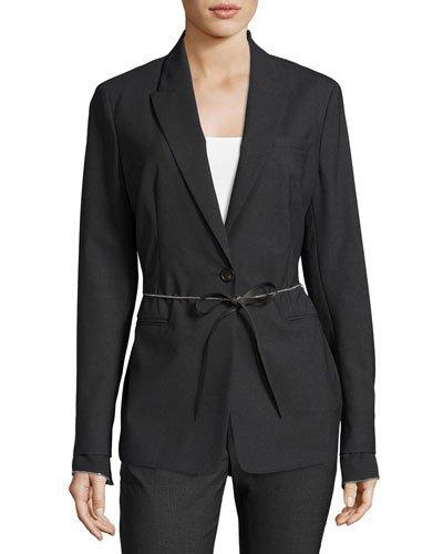 Belted Stretch-woven Jacket, Gray