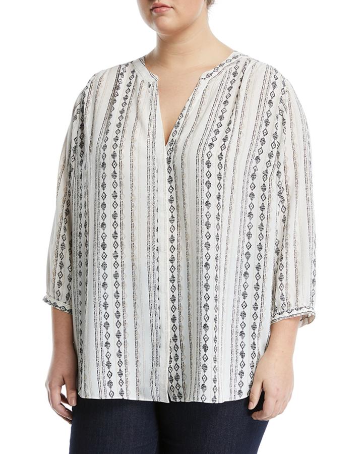 3/4 Sleeve Button-front Blouse,