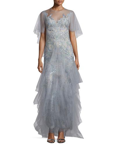 Embellished Evening Gown W/cape,