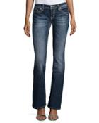 Faded Skinny Boot-cut Denim Jeans, Medium Wash