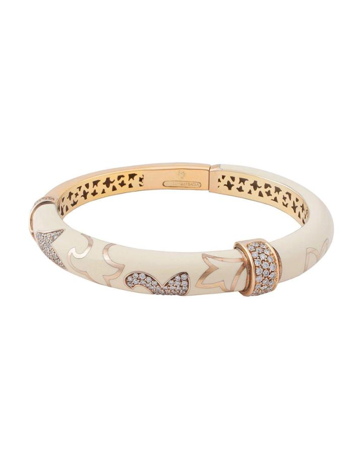 18k Rose Gold Leafy Diamond Bangle, White