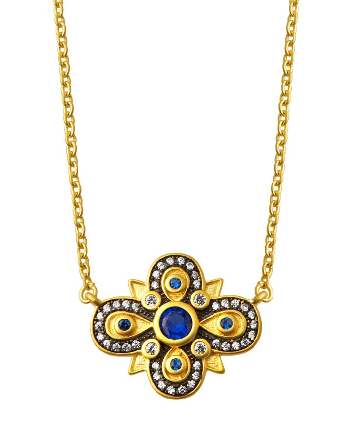 East-west Clover Pendant Necklace, Blue